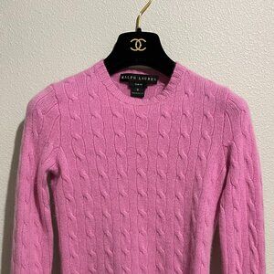 Lauren Ralph Lauren BLACK LABEL Pink Cable Knit Cashmere Women’s Pullover